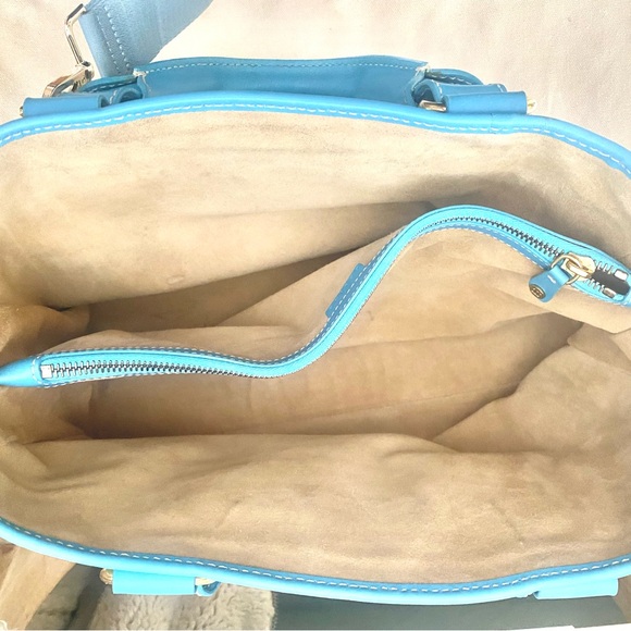 Celine,leather and suede Tiffany/robinsegg blue Boogie bag/tote/crossbody.$2700. - Picture 6 of 12